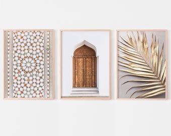 Moroccan Wall Art Set of 3 Prints, Morocco Mosaic Photo, Moroccan Door Poster, Marrakech Prints Set, Printable Wall Art