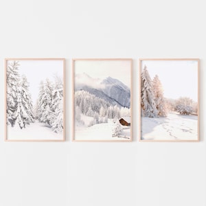 Winter prints set of 3, Christmas set of 3 prints, snow forest art, winter holiday wall art, nordic printable wall art