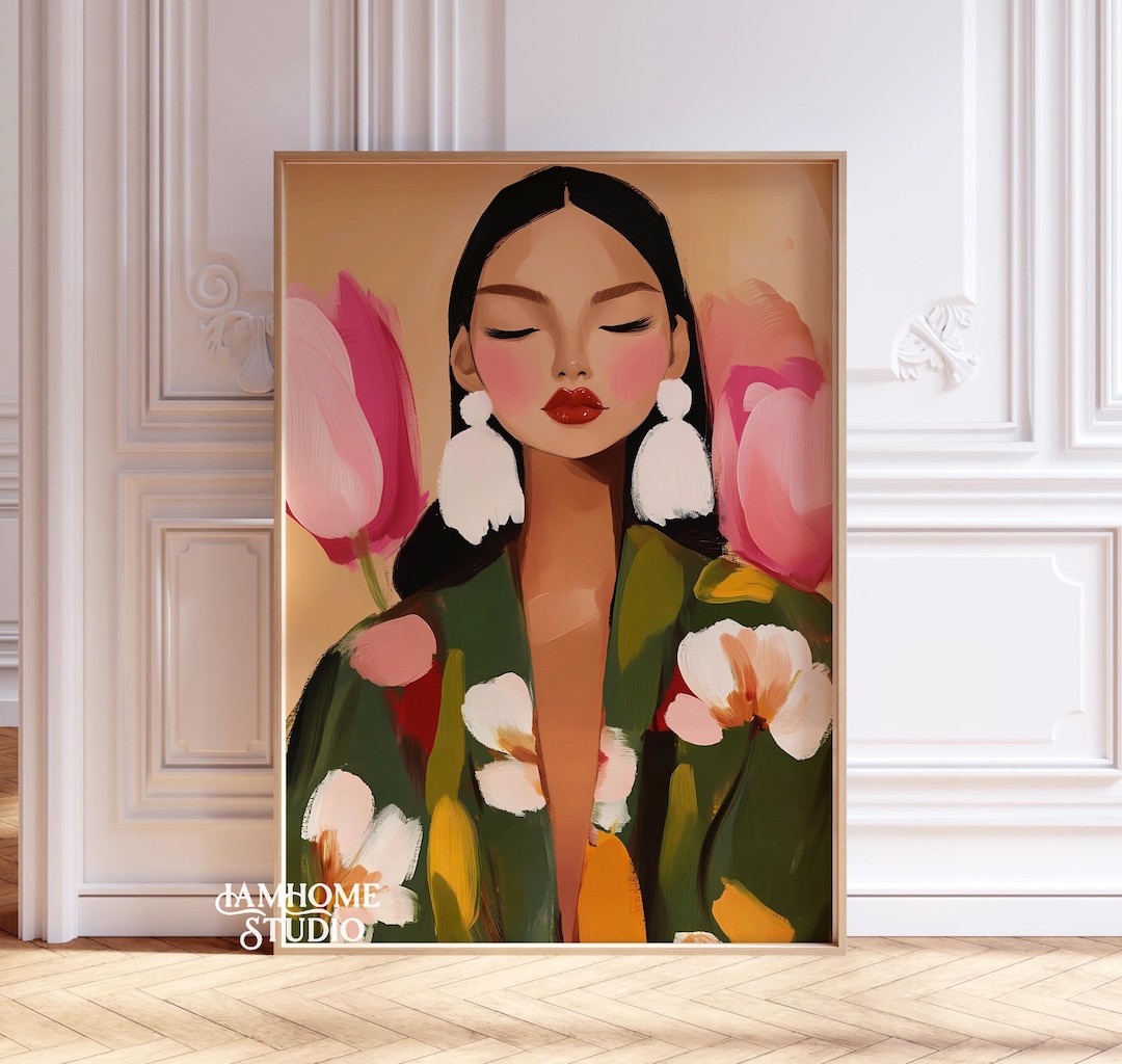 Floral Woman Portrait Print, Modern Abstract Female Fashion Art ...
