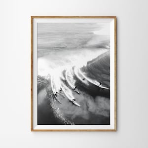 Surf ocean print, black and white beach wall art, surfing coastal digital poster, bw beachy printable wall art