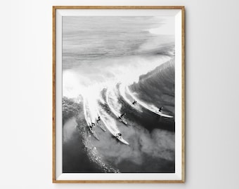 Surf ocean print, black and white beach wall art, surfing coastal digital poster, bw beachy printable wall art