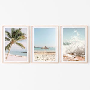 Summer Beach Set of 3 prints, Neutral tropical photography, boho Palm tree digital download