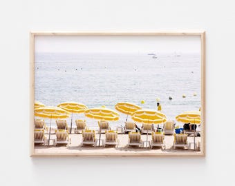 Beach umbrellas print, Mediterranean beach photography, summer coast digital file, printable wall art