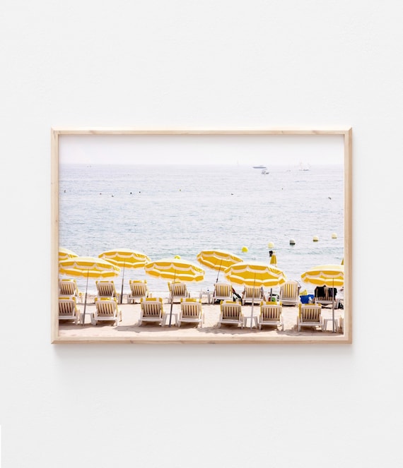 Beach umbrellas print, Mediterranean beach photography, summer coast digital file, printable wall art