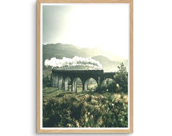 Scotland Nature Wall Art, Steam Train Photography Print, Glenfinnan Viaduct, Printable Wall Art