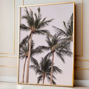 Tropical palm trees photography, tropical pink sunset print, summer coastal poster, printable wall art