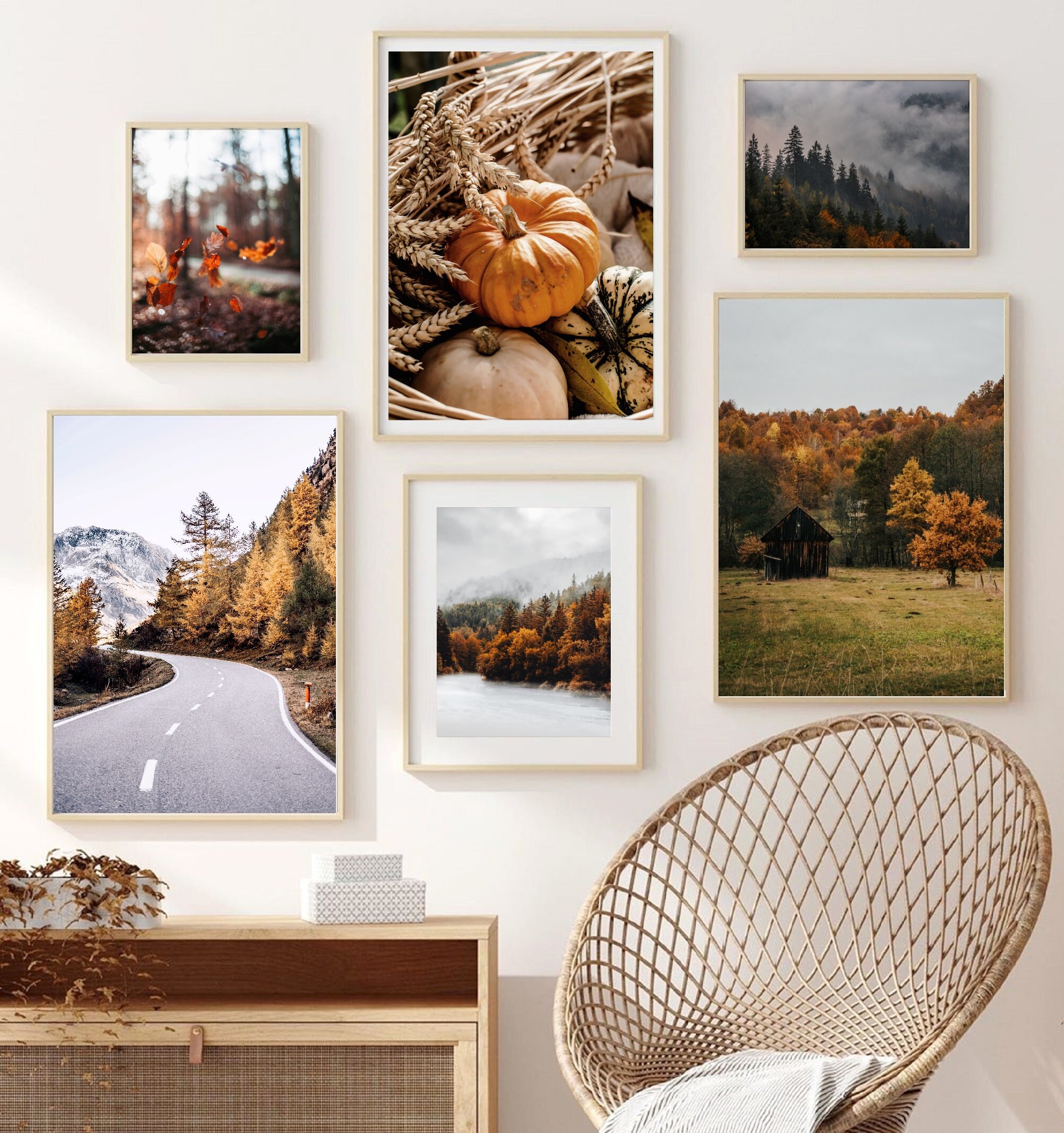 Fall Landscape Gallery Wall Set of 6 Prints, Autumn Forest Nature ...