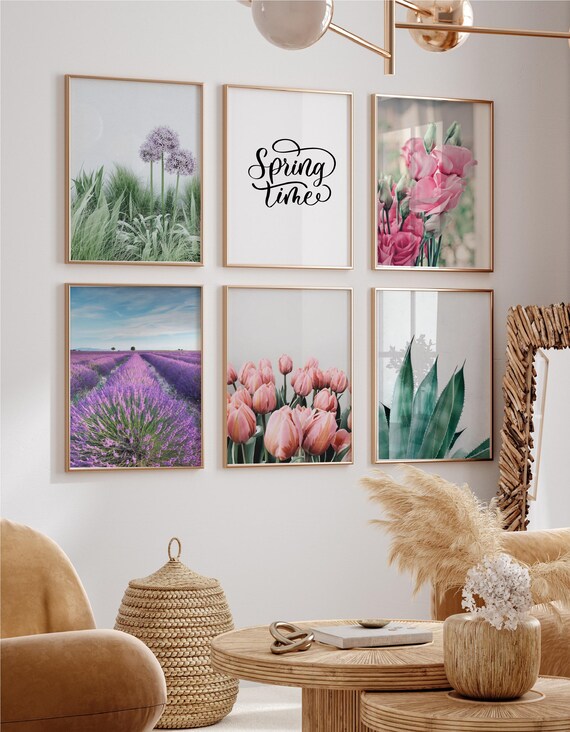 Spring flowers prints set of 6, pastel spring gallery photography, printable wall art