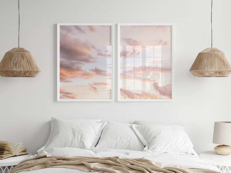 Blush Pink Clouds Wall Art Pink Sky Prints Set of 2 Sunset Etsy