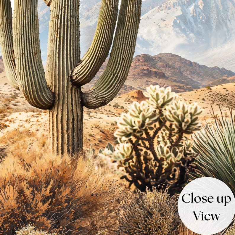 Arizona desert saguaro print, desert landscape illustration, Southwest cactus digital poster, large saguaro printable wall art image 3