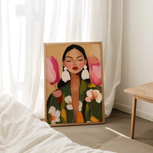 Floral Woman Portrait Print, Modern Abstract Female Fashion Art ...