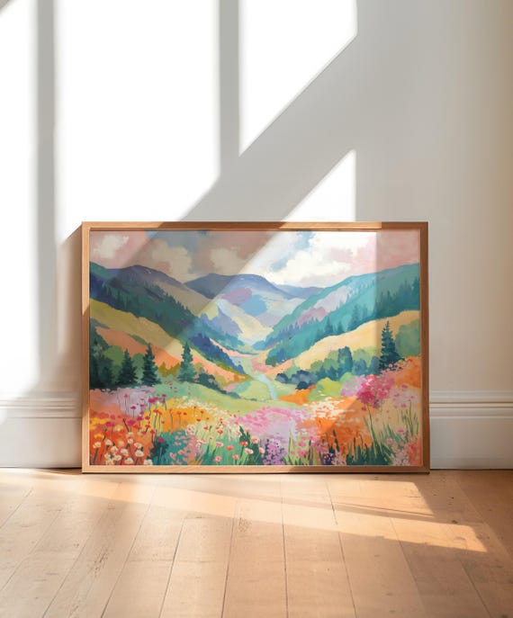 抽象的な風景油彩画 抽象画 油絵風景 カラフルな風景画 カラフルな抽象的な風景画 モダン