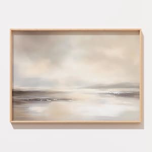 Abstract beige ocean landscape painting print, neutral seascape artwork, minimalist beige gray coastal print, large printable wall art