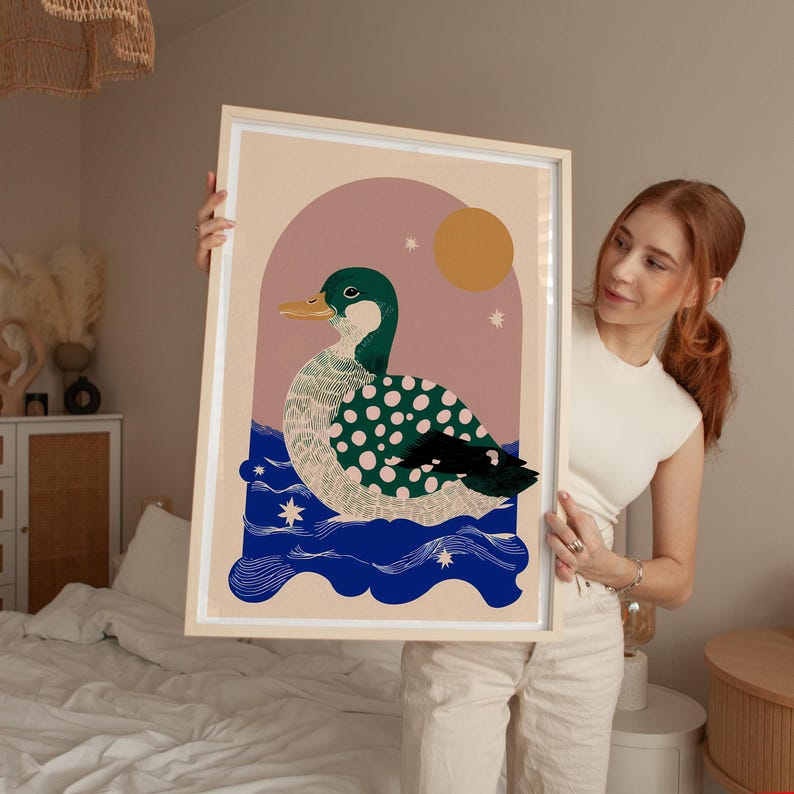 Whimsical Duck Art Print: Boho Nursery Decor (Digital Download) image 1