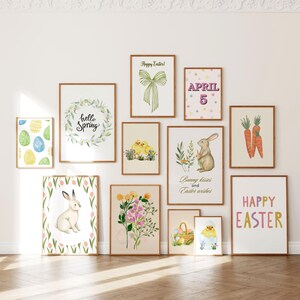 30 Easter wall art prints, pastel eggs bunny posters, spring bundle printables, digital download image 5