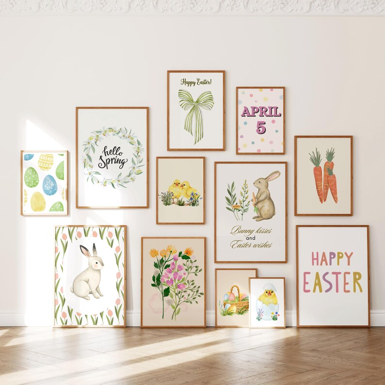 30 Easter wall art prints, pastel eggs bunny posters, spring bundle printables, digital download image 5