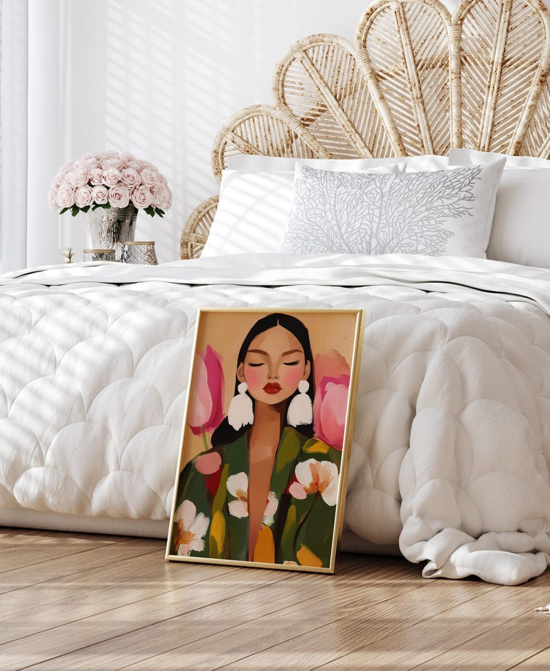 Floral Woman Portrait Print, Modern Abstract Female Fashion Art ...