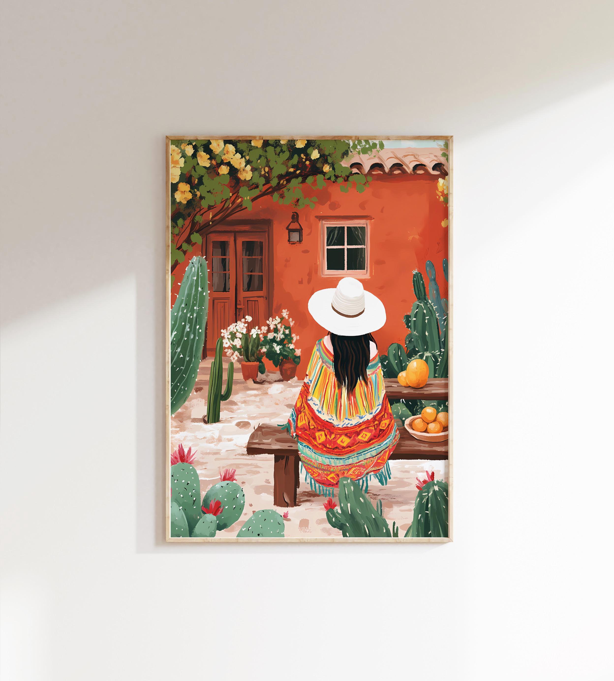 カラフルなメキシコのアートプリント、抽象的なメキシコの女性の絵画