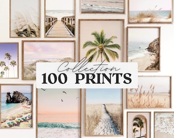 100 Beach Prints, Pastel coastal wall art, summer beach photography, ocean gallery set, digital download, printable wall art