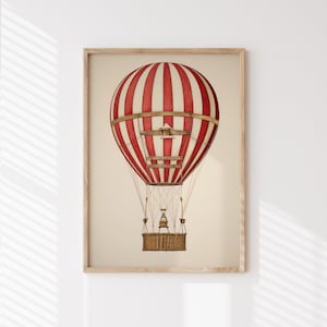 Nursery hot air balloon print, vintage kids print, baby nursery balloon artwork, printable wall art