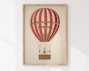 Nursery hot air balloon print, vintage kids print, baby nursery balloon artwork, printable wall art