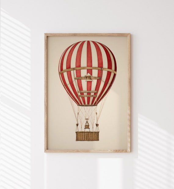 Nursery hot air balloon print, vintage kids print, baby nursery balloon artwork, printable wall art