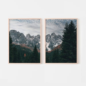 Dark mountains prints Set of 2, forest landscape digital prints, Nature photography, Printable Wall Art