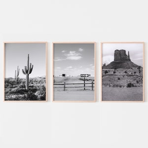 Arizona Desert Wall Art, Black and White Arizona Set of 3 prints, Cactus Desert Photography, Printable Wall Art