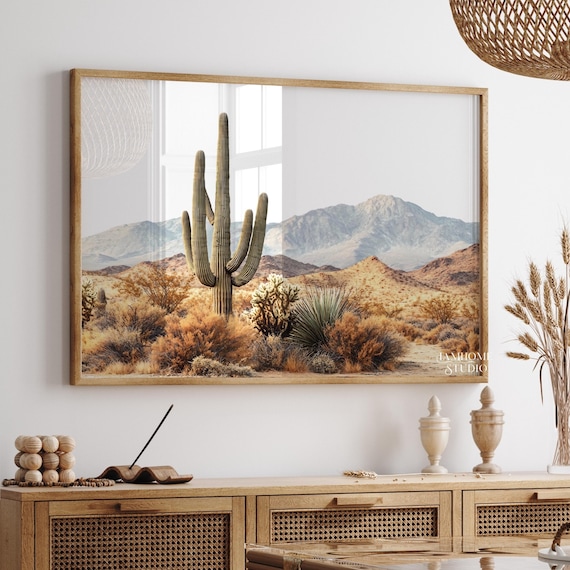 Arizona desert saguaro print, desert landscape illustration, Southwest cactus digital poster, large saguaro printable wall art