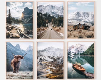 Nature prints set of 6, landscape gallery wall art, forest mountain photography, Digital Download