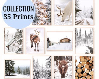 35 Winter prints, Christmas printables, holiday decor, posters for digital download, printable wall art