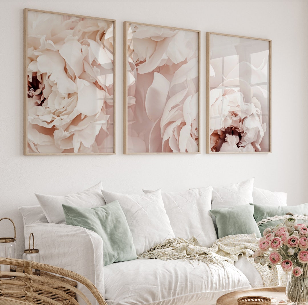 Blush Pink Peonies Prints Set of 3, Peony Flowers Posters Art ...