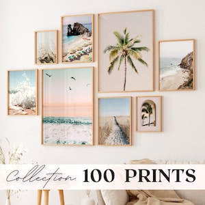 Coastal 100 Prints, Pastell Strand Galerie-Wand-Set, Boho Küsten-Fotografie, Sommer Ozean digitale Poster, druckbare Wandkunst, Beach BUNDLE