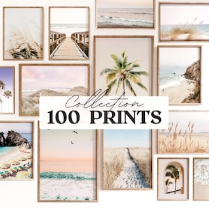 100 Strand Drucke, Pastell Küsten Wandkunst, Sommer Strand Fotografie, Ozean Galerie Set, digitaler Download, druckbare Wandkunst