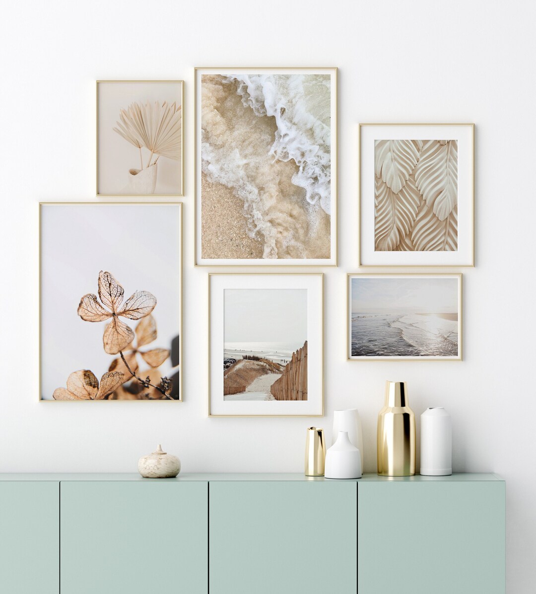 Neutral Coastal Gallery Wall Set of 6 Prints, Boho Coast Art Prints ...