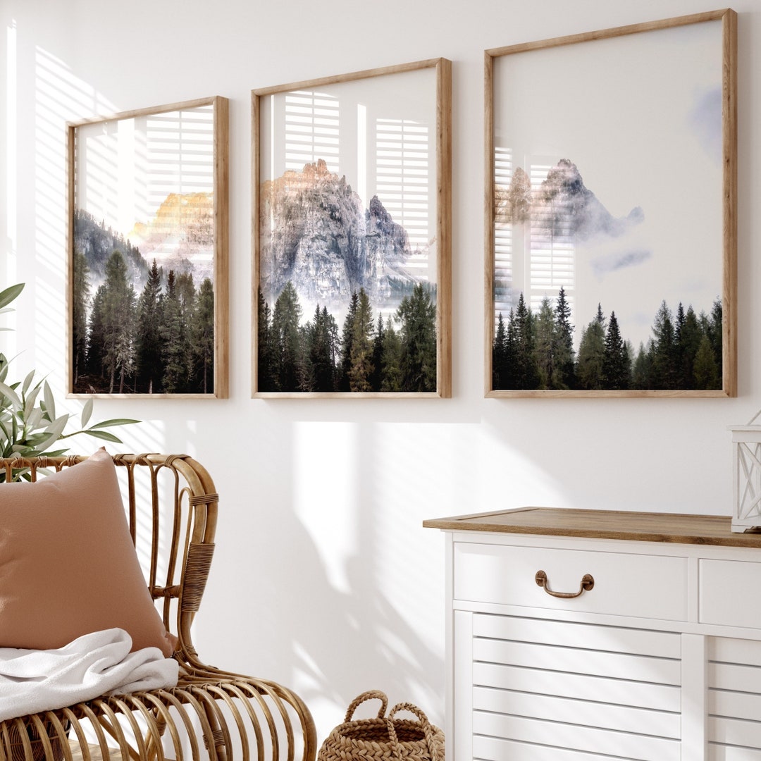 Forest Mountain Prints Set of 3, Mountain Landscape 3 Piece Wall Art ...