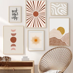 Boho Gallery Wall Set of 9 prints, Boho Wall Art Prints, Abstract Home Decor, Printable Wall Art image 5