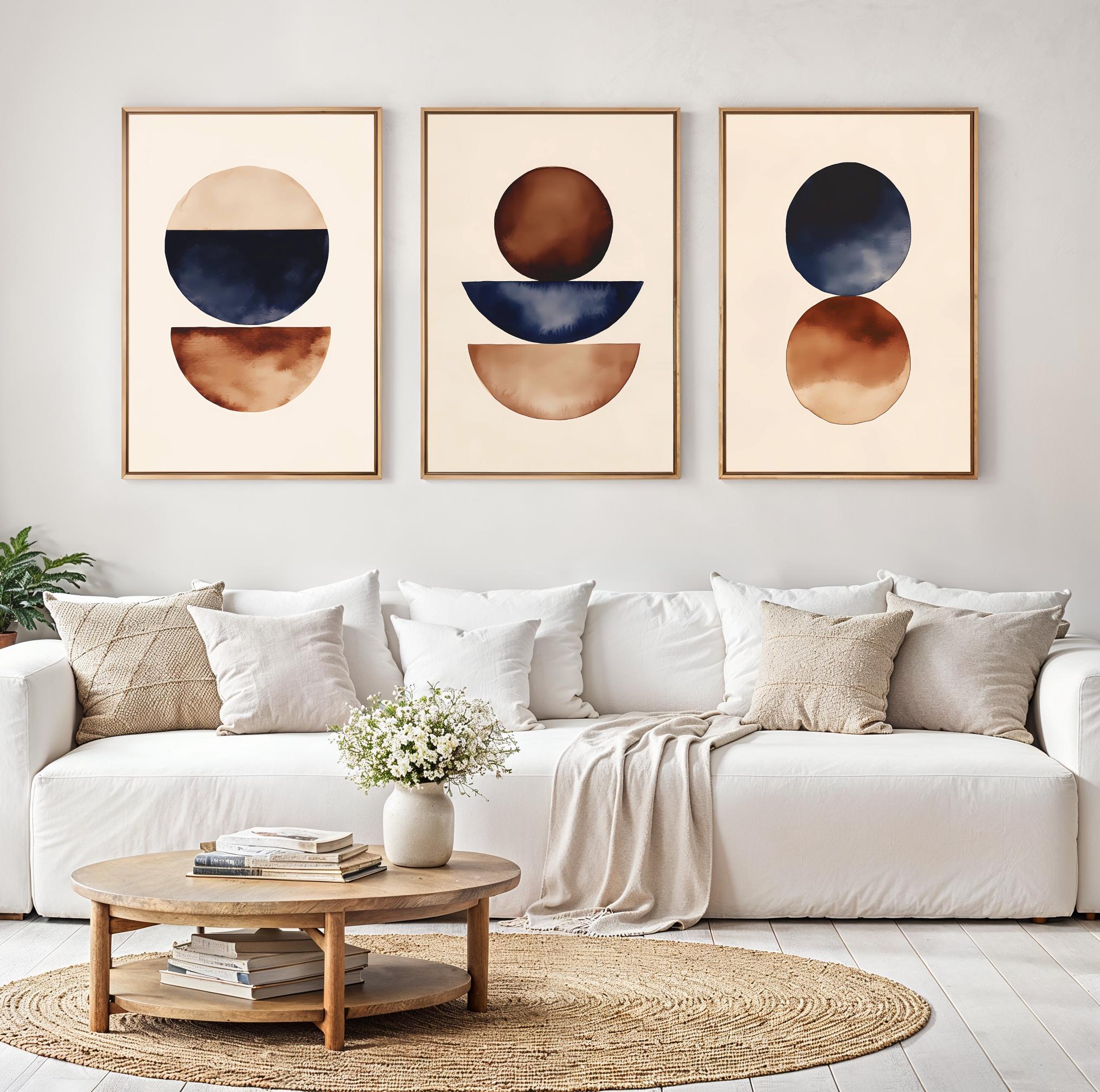 Abstract Geometric Prints Set of 3: Beige Brown Watercolor Art (digital ...