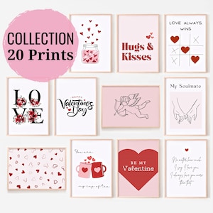 20 Prints, Valentine Day wall art, Valentines Day printables, romantic gallery wall set, printable wall art
