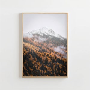 Foggy Mountain digital print, fall forest photography, mountain landscape poster, nordic room decor, printable wall art