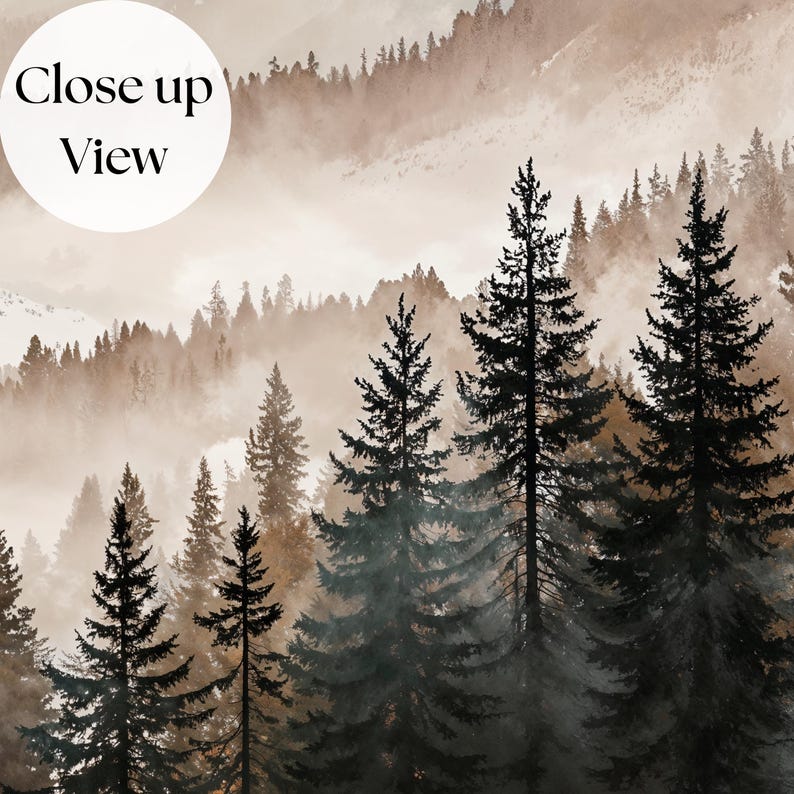 Abstract forest mountains triptych art, minimalist modern foggy landscape prints set of 3, printable neutral nature 3 piece wall art image 5