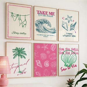 Rosa Küstendrucke Set: Girly Beach Gallery Wall Art (Digitaler Download)