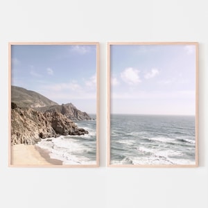 California Coastal wall art, beach landscape 2 piece art, California beach prints set of 2, modern ocean posters, printable wall art