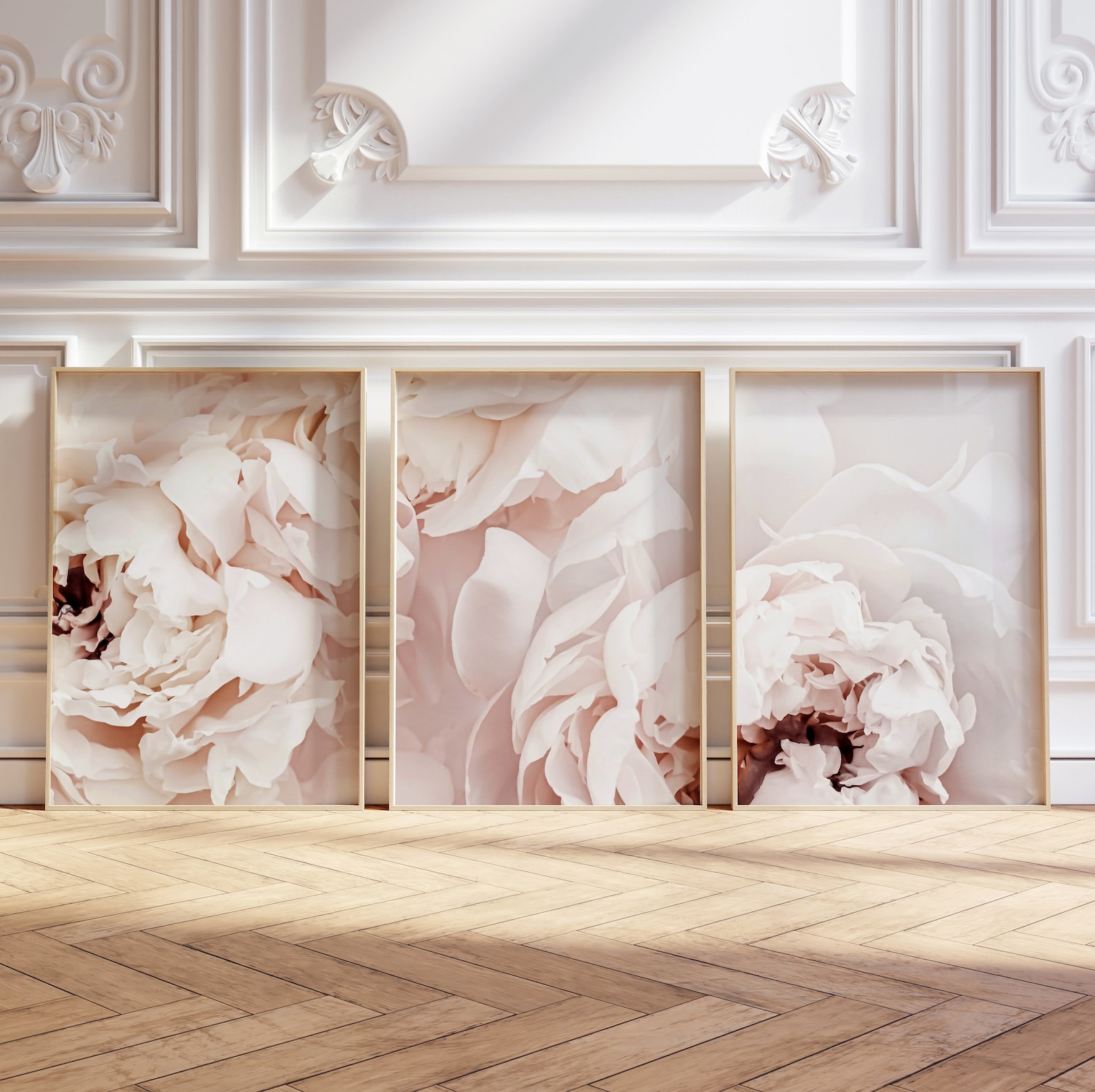 Blush Pink Peonies Prints Set of 3, Pink Flowers Triptych Art ...