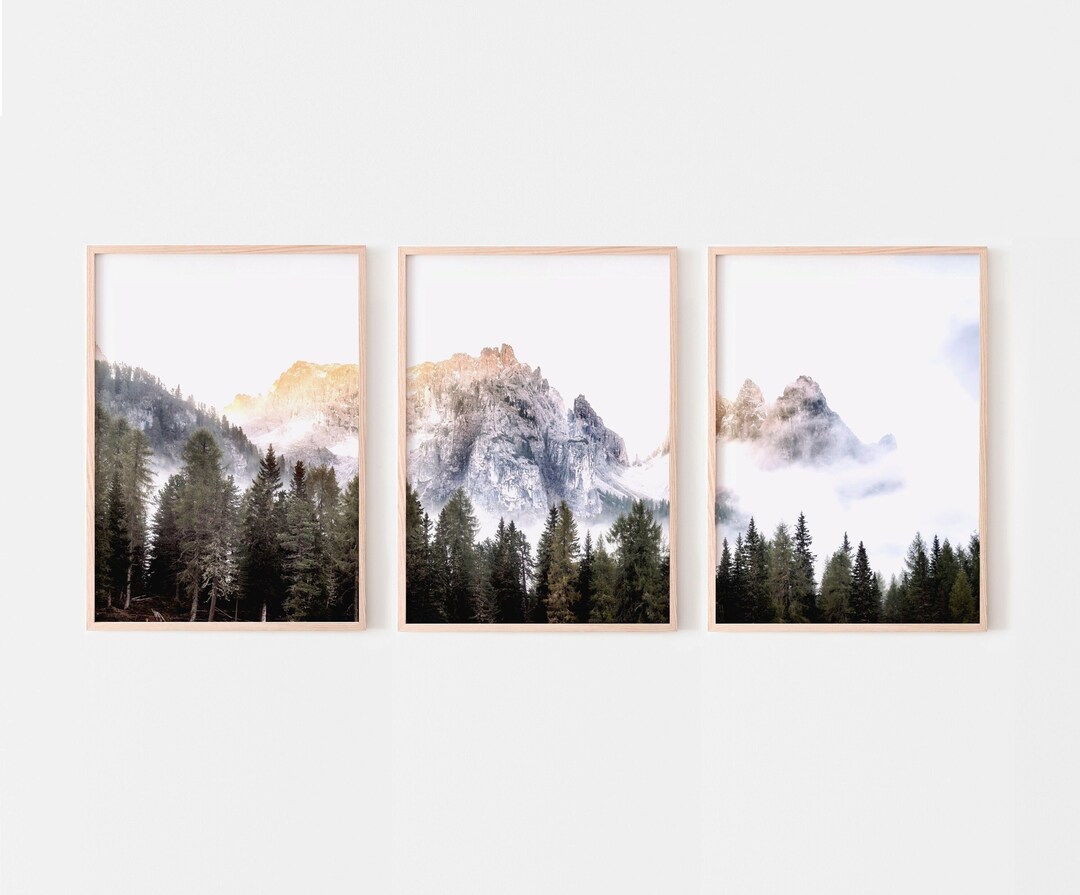 Forest Mountain Triptych Prints Set of 3, Mountain Landscape 3 Piece ...