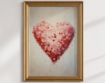 Impresión de San Valentín con corazón rojo, pintura minimalista de corazón neutro, póster romántico de moda, arte de pared imprimible