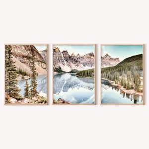 Banff National Park prints set of 3, Lake Louise wall art, Canada nature triptych, printable wall art