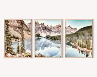 Banff National Park prints set of 3, Lake Louise wall art, Canada nature triptych, printable wall art