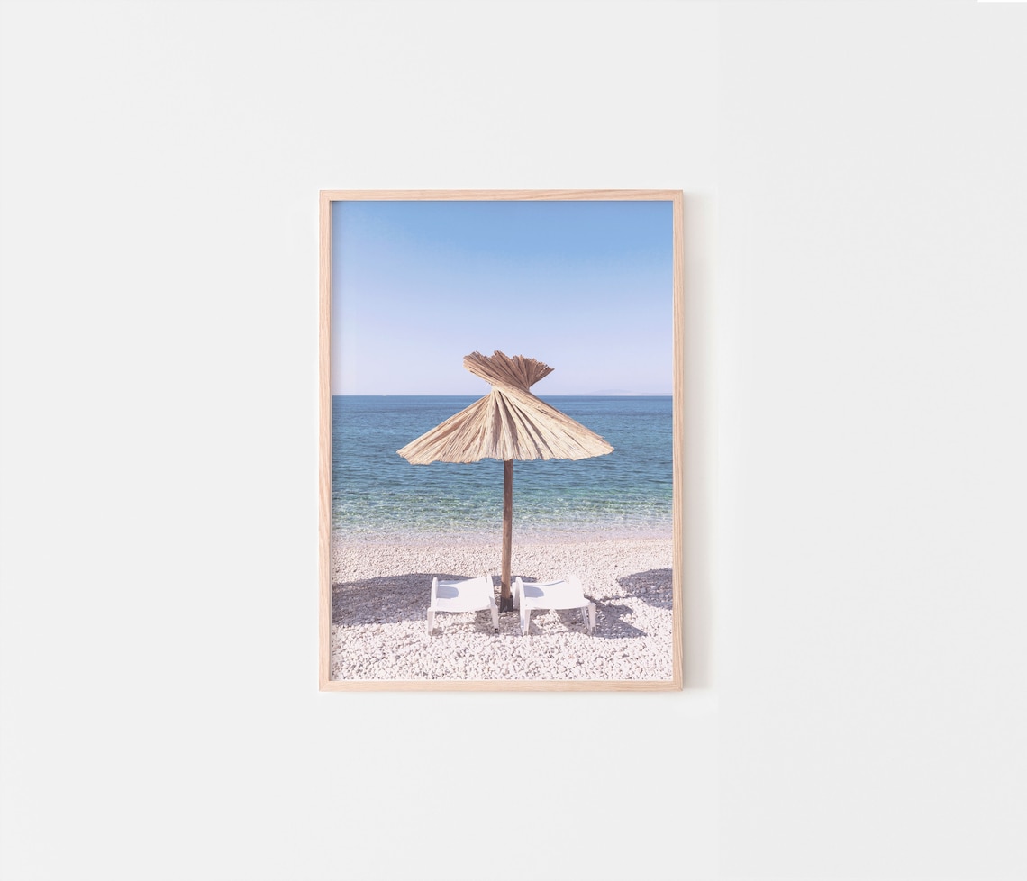 Beach Umbrella Print Summer Seaside Wall Art Tropical Coast Etsy