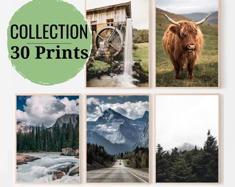 Nature Gallery Wall Set of 30 Prints, Mountain Wall Art, Forest Photography, Nordic Printable Wall Decor